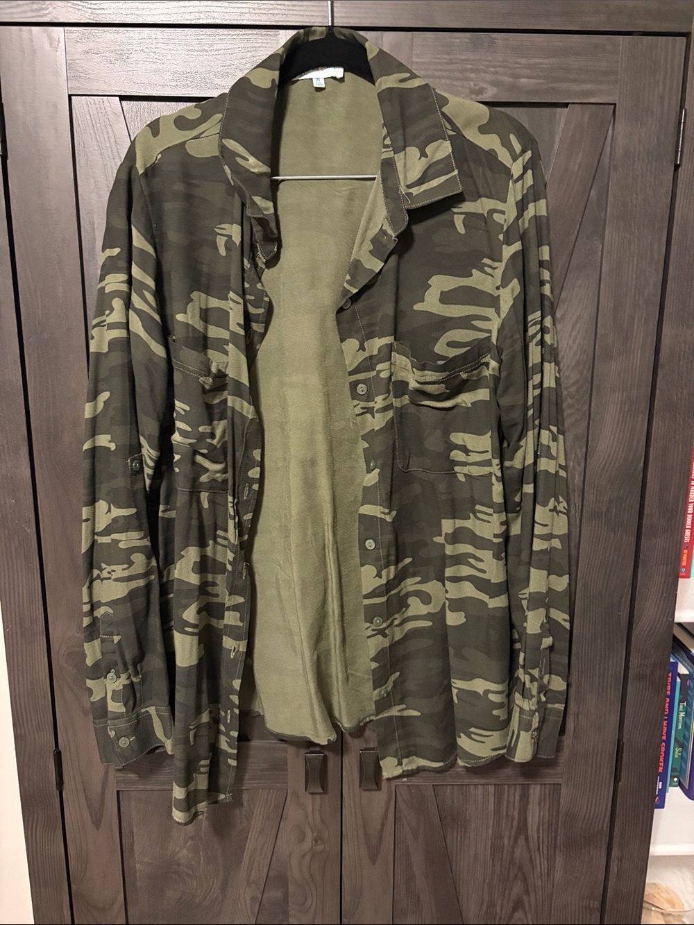 Camo Button-Up Shirt in Olive Green